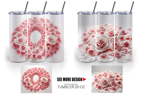 Tumbler Wrap Pink Roses Flower Sublimation artnoy 
