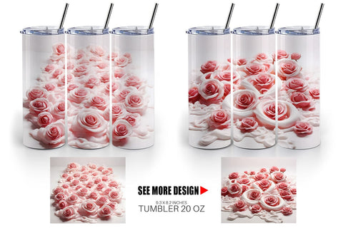 Tumbler Wrap Pink Roses Flower Sublimation artnoy 