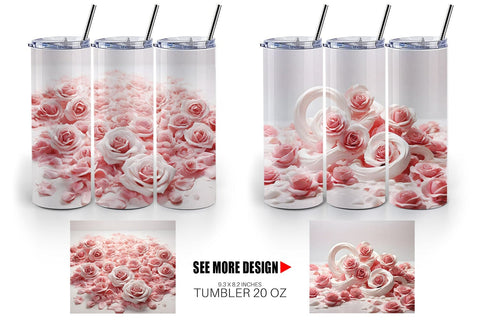 Tumbler Wrap Pink Roses Flower Sublimation artnoy 