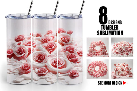 Tumbler Wrap Pink Roses Flower Sublimation artnoy 