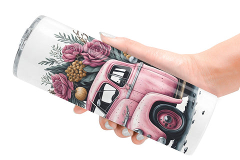 Tumbler Wrap Pink Vintage Pickup Truck Sublimation artnoy 