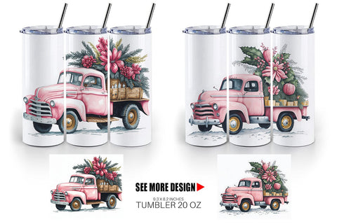 Tumbler Wrap Pink Vintage Pickup Truck Sublimation artnoy 