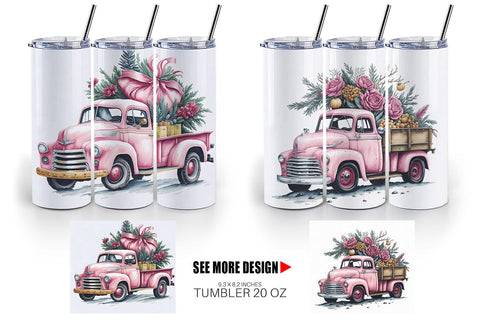 Tumbler Wrap Pink Vintage Pickup Truck Sublimation artnoy 