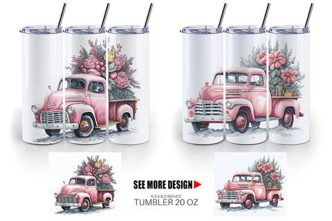 Tumbler Wrap Pink Vintage Pickup Truck Sublimation artnoy 