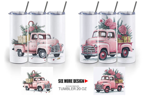 Tumbler Wrap Pink Vintage Pickup Truck Sublimation artnoy 
