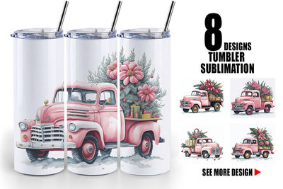 Tumbler Wrap Pink Vintage Pickup Truck Sublimation artnoy 