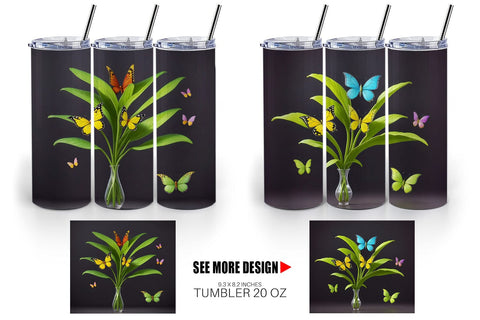 Tumbler Wrap Pot Plants and Butterfly Sublimation artnoy 
