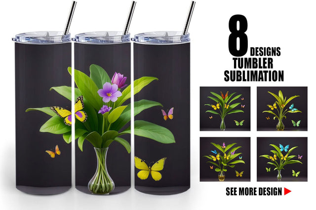 Tumbler Wrap Pot Plants and Butterfly Sublimation artnoy 