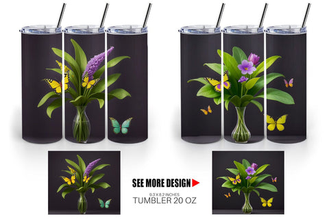 Tumbler Wrap Pot Plants and Butterfly Sublimation artnoy 