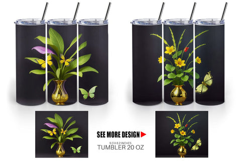 Tumbler Wrap Pot Plants and Butterfly Sublimation artnoy 