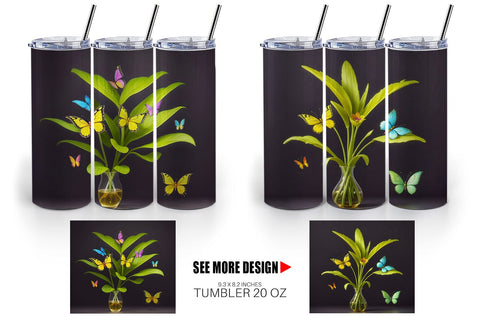Tumbler Wrap Pot Plants and Butterfly Sublimation artnoy 