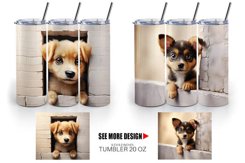 Tumbler Wrap Puppy Peeks from Wall Sublimation artnoy 