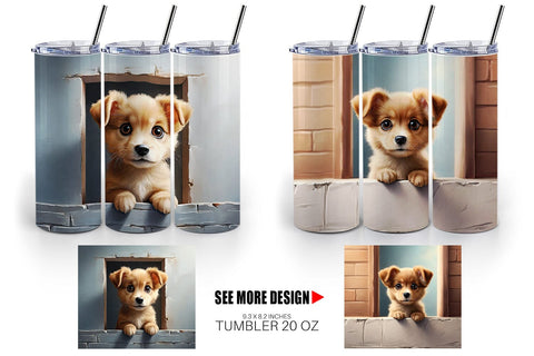Tumbler Wrap Puppy Peeks from Wall Sublimation artnoy 