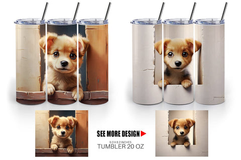 Tumbler Wrap Puppy Peeks from Wall Sublimation artnoy 