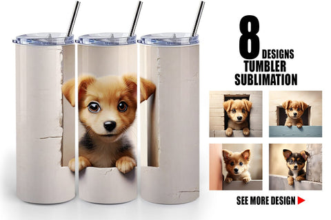 Tumbler Wrap Puppy Peeks from Wall Sublimation artnoy 