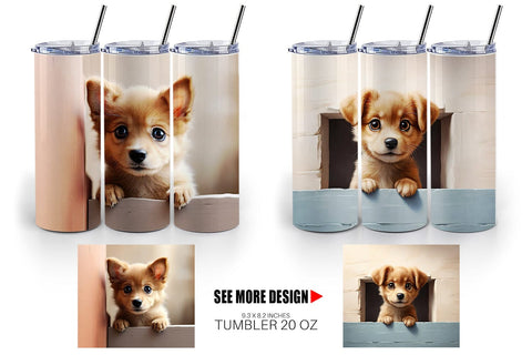 Tumbler Wrap Puppy Peeks from Wall Sublimation artnoy 