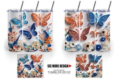 Tumbler Wrap Quilling Butterflies Sublimation artnoy 