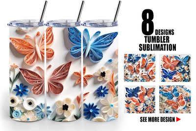Tumbler Wrap Quilling Butterflies Sublimation artnoy 
