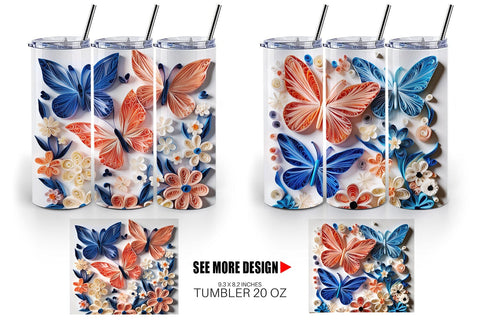 Tumbler Wrap Quilling Butterflies Sublimation artnoy 