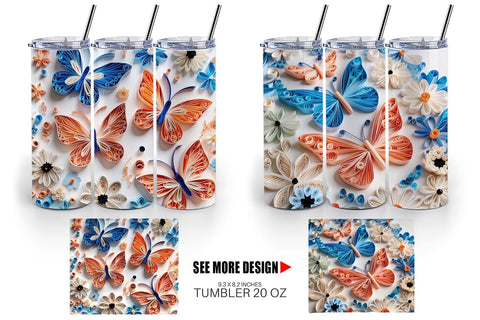 Tumbler Wrap Quilling Butterflies Sublimation artnoy 