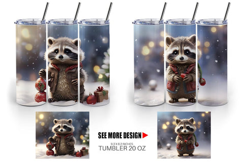 Tumbler Wrap Raccoon Christmas Sublimation artnoy 