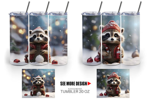 Tumbler Wrap Raccoon Christmas Sublimation artnoy 