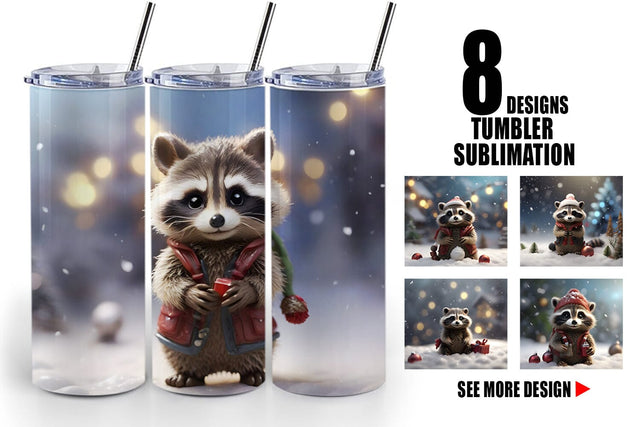 Tumbler Wrap Raccoon Christmas Sublimation artnoy 