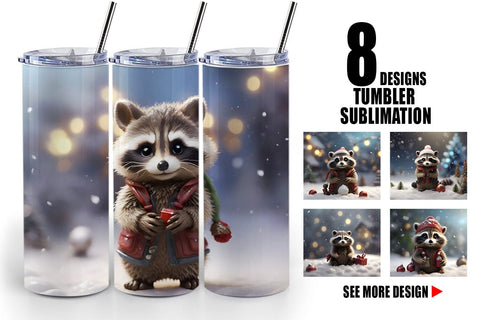 Tumbler Wrap Raccoon Christmas Sublimation artnoy 