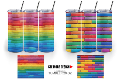 Tumbler Wrap Rainbow Brick Texture Sublimation artnoy 