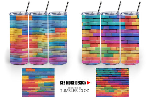 Tumbler Wrap Rainbow Brick Texture Sublimation artnoy 