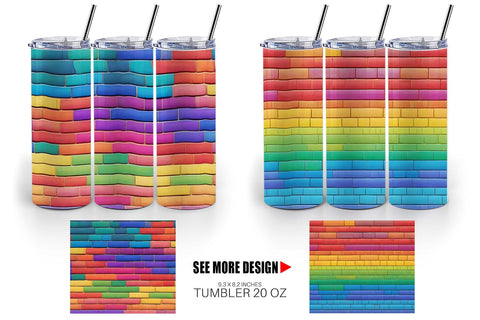 Tumbler Wrap Rainbow Brick Texture Sublimation artnoy 