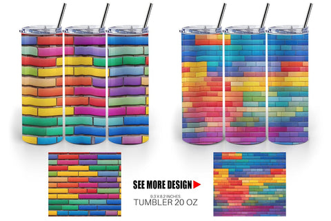 Tumbler Wrap Rainbow Brick Texture Sublimation artnoy 