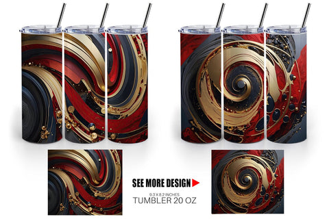 Tumbler Wrap Red and Gold Swirl Sublimation artnoy 