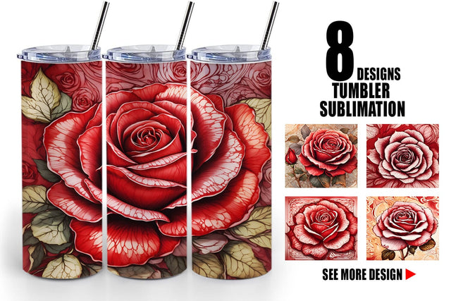 Tumbler Wrap Red Rose Flower Sublimation artnoy 