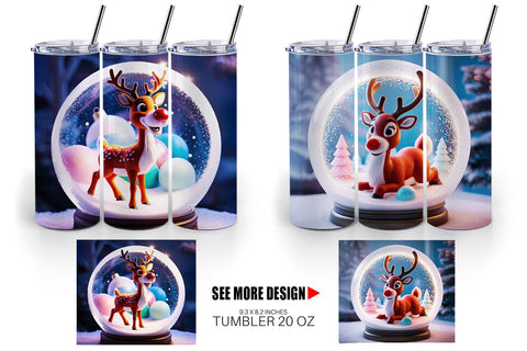 Tumbler Wrap Reindeer Glass Ball Sublimation artnoy 