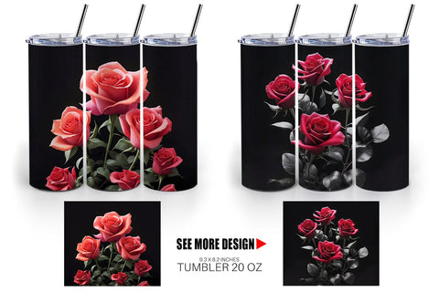 Tumbler Wrap Rose Flowers Dark Sublimation artnoy 