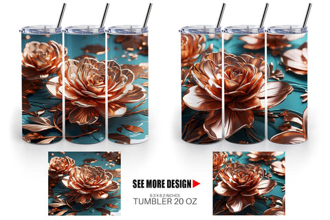 Tumbler Wrap Rose Gold Flowers Sublimation artnoy 