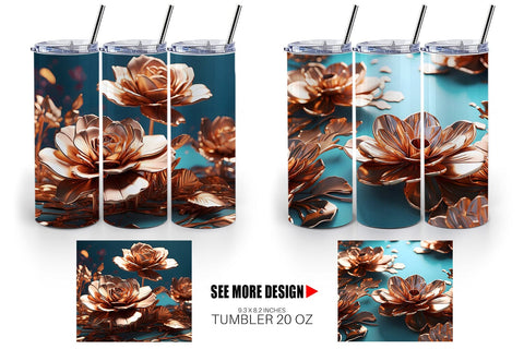 Tumbler Wrap Rose Gold Flowers Sublimation artnoy 