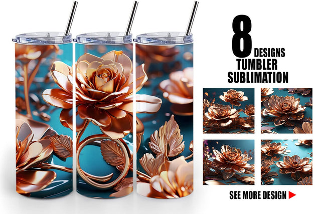 Tumbler Wrap Rose Gold Flowers Sublimation artnoy 