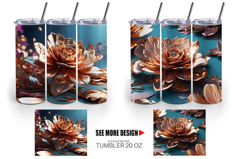 Tumbler Wrap Rose Gold Flowers Sublimation artnoy 