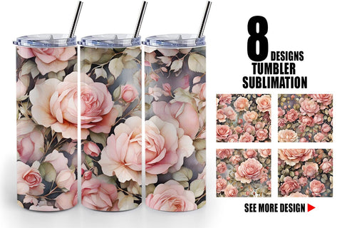 Tumbler Wrap Rose Watercolor Texture Sublimation artnoy 