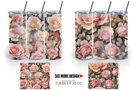 Tumbler Wrap Rose Watercolor Texture Sublimation artnoy 