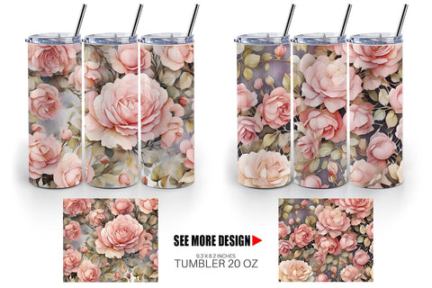 Tumbler Wrap Rose Watercolor Texture Sublimation artnoy 
