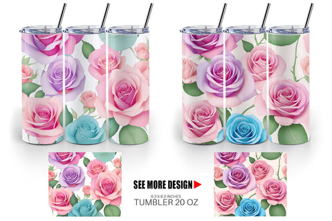 Tumbler Wrap Roses Flowers Pattern Sublimation artnoy 