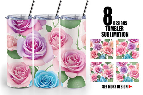 Tumbler Wrap Roses Flowers Pattern Sublimation artnoy 