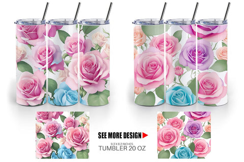 Tumbler Wrap Roses Flowers Pattern Sublimation artnoy 