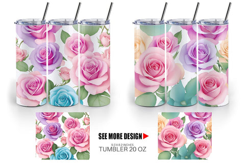 Tumbler Wrap Roses Flowers Pattern Sublimation artnoy 