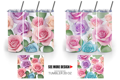 Tumbler Wrap Roses Flowers Pattern Sublimation artnoy 