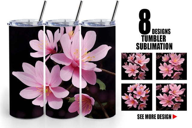 Tumbler Wrap Sakura Flowers Dark Sublimation artnoy 