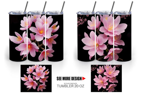 Tumbler Wrap Sakura Flowers Dark Sublimation artnoy 